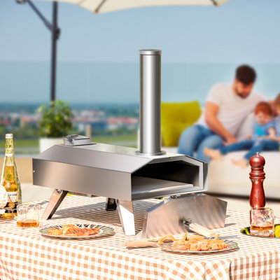 Costway Portable Outdoor Pizza Oven Wood Pellet Fired Stainless Steel Pizza Maker Picnic - 3