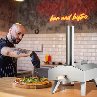 Costway Portable Outdoor Pizza Oven Wood Pellet Fired Stainless Steel Pizza Maker Picnic - 4