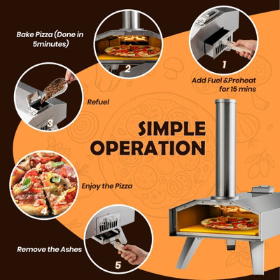 Costway Portable Outdoor Pizza Oven Wood Pellet Fired Stainless Steel Pizza Maker Picnic - 5