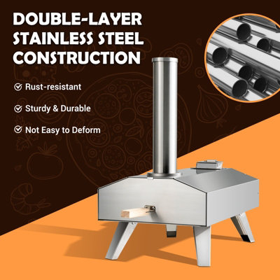 Costway Portable Outdoor Pizza Oven Wood Pellet Fired Stainless Steel Pizza Maker Picnic - 8