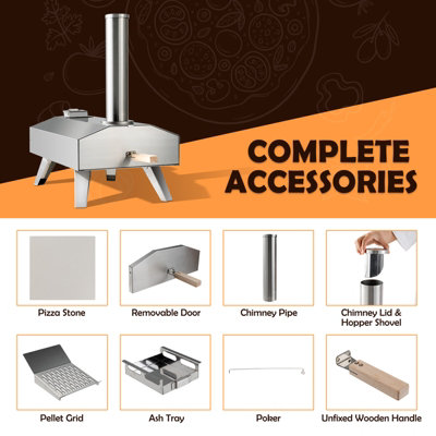 Costway Portable Outdoor Pizza Oven Wood Pellet Fired Stainless Steel Pizza Maker Picnic - 9