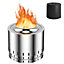 Costway Portable Smokeless Fire Pit Stainless Steel Wood Burning Firepit w/ Rain Cover