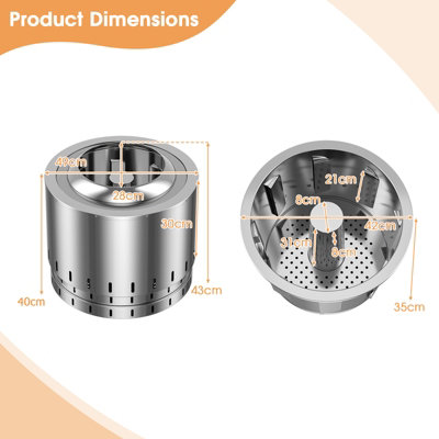 Costway Portable Smokeless Fire Pit Stainless Steel Wood Burning Firepit w/ Rain Cover