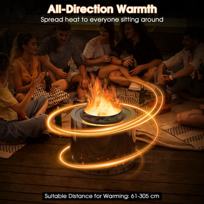 Costway Portable Smokeless Fire Pit Stainless Steel Wood Burning Firepit w/ Rain Cover - 5