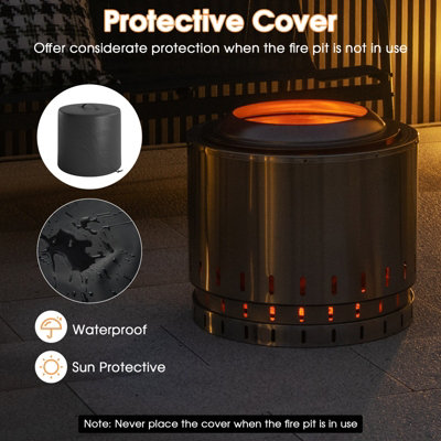 Costway Portable Smokeless Fire Pit Stainless Steel Wood Burning Firepit w/ Rain Cover - 8