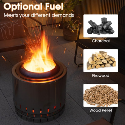 Costway Portable Smokeless Fire Pit Stainless Steel Wood Burning Firepit w/ Rain Cover - 9