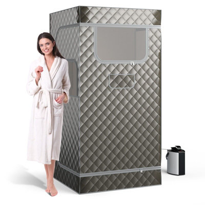 Costway Portable Steam Sauna Home Full Body Sauna Box w/ 3L Steam Generator-Grey