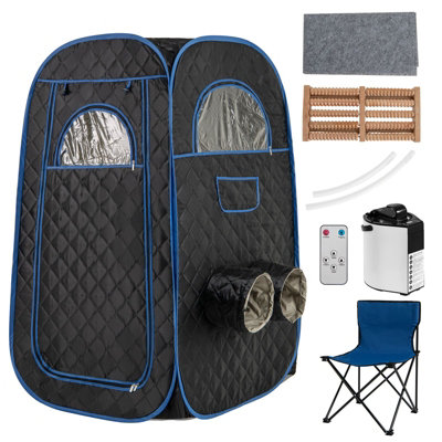 COSTWAY Portable Steam Sauna Tent 1 or 2 People Sauna Tent Foldable Chair-Black