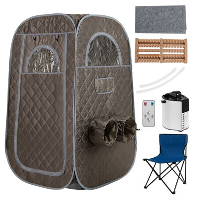 COSTWAY Portable Steam Sauna Tent 1 or 2 People Sauna Tent Foldable Chair-Gray