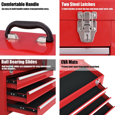 Costway Portable Steel Tool Box Tool Storage Chest w/ 3 Drawers & Top Storage Tray - 7