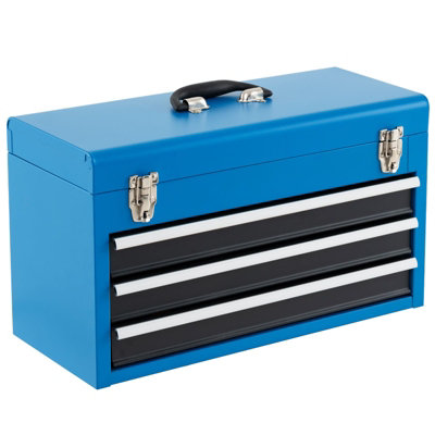 COSTWAY Portable Steel Tool Box Toolbox w/ 3 Drawers & Top Storage Tray-Blue