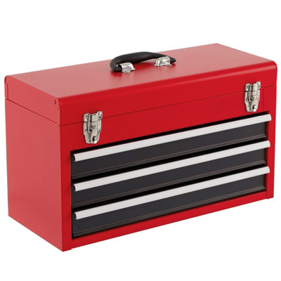 COSTWAY Portable Steel Tool Box Toolbox w/ 3 Drawers & Top Storage Tray-Red+Black