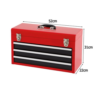 COSTWAY Portable Steel Tool Box Toolbox w/ 3 Drawers & Top Storage Tray ...