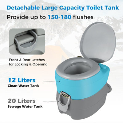 Costway Portable Toilet Compact Camping Commode with 20 L Detachable ...