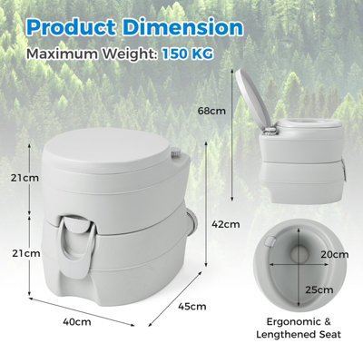 Costway Portable Toilet Compact Indoor Outdoor Commode with 20 L Detachable Waste Tank