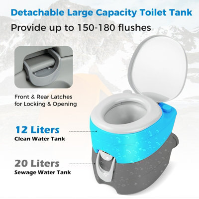Costway Portable Toilet Compact Indoor Outdoor Commode with 20 L Detachable Waste Tank - 5