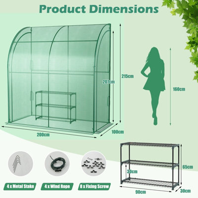 Costway Portable Walk-in Greenhouse Planter Flower Grow Tent with 3-Tier Plant Stand