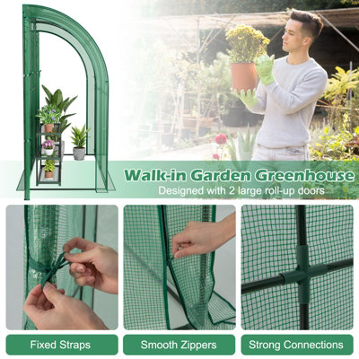 Costway Portable Walk-in Greenhouse Planter Flower Grow Tent with 3-Tier Plant Stand - 7