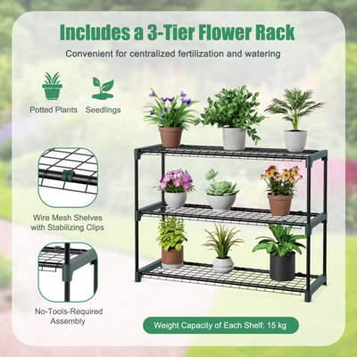 Costway Portable Walk-in Greenhouse Planter Flower Grow Tent with 3-Tier Plant Stand - 9