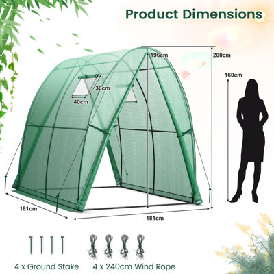 Costway Portable Walk-in Greenhouse Tunnel W/ 2 Zippered Doors & Roll-up Screen Windows