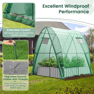 Costway Portable Walk-in Greenhouse Tunnel W/ 2 Zippered Doors & Roll-up Screen Windows - 4
