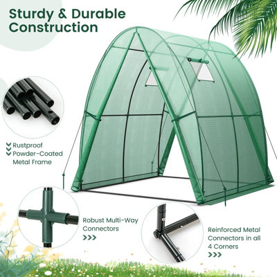 Costway Portable Walk-in Greenhouse Tunnel W/ 2 Zippered Doors & Roll-up Screen Windows - 5