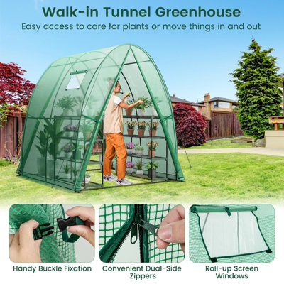 Costway Portable Walk-in Greenhouse Tunnel W/ 2 Zippered Doors & Roll-up Screen Windows - 6
