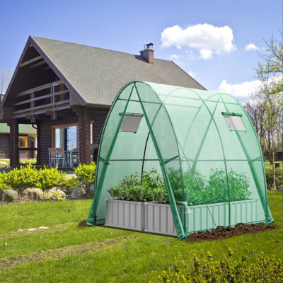 Costway Portable Walk-in Greenhouse Tunnel W/ 2 Zippered Doors & Roll-up Screen Windows - 7