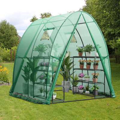 Costway Portable Walk-in Greenhouse Tunnel W/ 2 Zippered Doors & Roll-up Screen Windows - 8