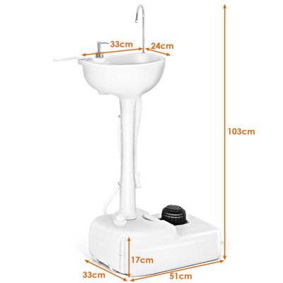 Costway Portable Washing Station Mobile Camping Hand Wash Sink Stand with Rolling Wheels