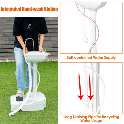 Costway Portable Washing Station Mobile Camping Hand Wash Sink Stand with Rolling Wheels - 3