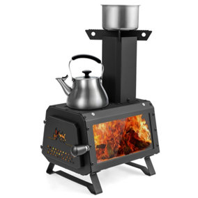 Costway Portable Wood Burning Stove Wood Camping Stove Heater with 2 Cooking Positions