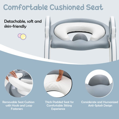 Costway Potty Training Toilet Seat Non-Slip Step Height-Adjustable Foldable Chair Ladder - 8