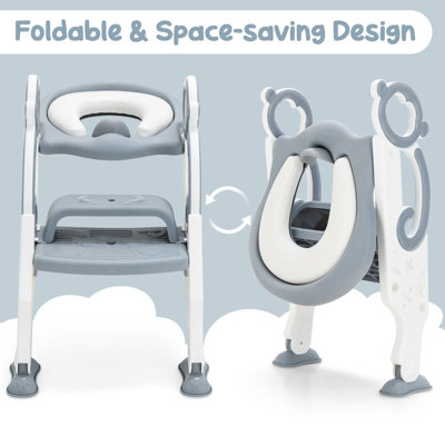 Costway Potty Training Toilet Seat Non-Slip Step Height-Adjustable Foldable Chair Ladder - 9