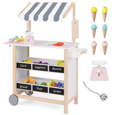 Costway Pretend Play Kids Ice Cream Cart Wooden Grocery Store