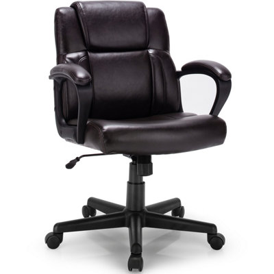 Costway PU Leather Office Chair Modern Executive Chair Ergonomic ...