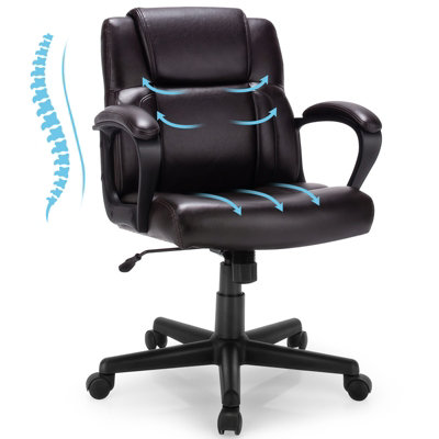 Costway PU Leather Office Chair Modern Executive Chair Ergonomic Rocking Computer Desk Chair