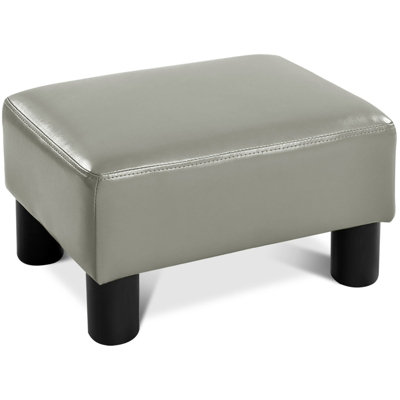 Costway PU Leather Ottoman Rectangular Footrest Small Stool w/ Padded Seat  White