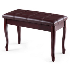 Costway PU Leather Piano Bench Double Duet Seat W/ Padded Cushion & Storage Compartment