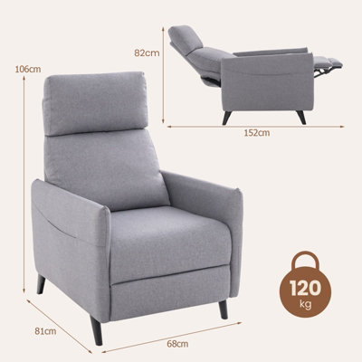 Costway Push Back Recliner Chair Linen Fabric Reclining Armchair Single Sofa