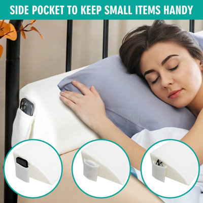 Costway Queen Size Bed Wedge Pillow Bolster Triangle Pillow Long Gap Filler Side Pocket - 8