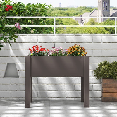 Costway Raised Bed Grow Box 53L Self-Watering Planter Box Stand w/ Water Level Monitor - 4