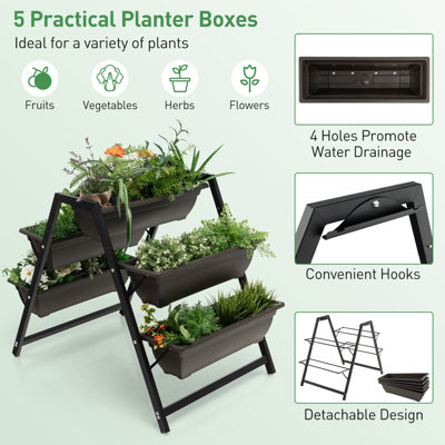 Costway Raised Garden Bed 3-Tier Vertical Planter w/ 5 Plant Boxes Indoor Outdoor