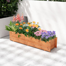 Costway Raised Garden Bed Fir Wood Planter Box W/2 Drainage Holes Elevated Patio Planter