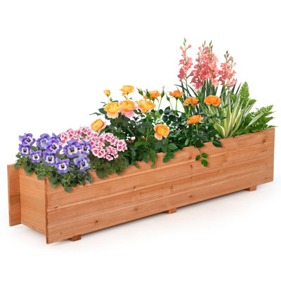 Costway Raised Garden Bed Fir Wood Planter Box W/2 Drainage Holes Elevated Patio Planter