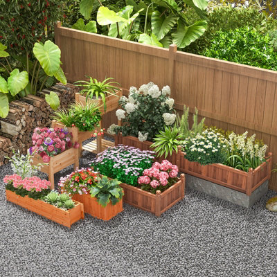 Costway Raised Garden Bed Fir Wood Planter Box W/2 Drainage Holes Elevated Patio Planter - 5