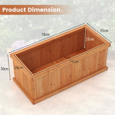 Costway Raised Garden Bed Fir Wood Planter Box W/ Drainage Holes Elevated Patio Planter