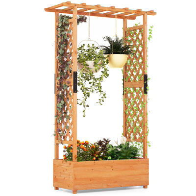 Costway Raised Garden Bed Freestanding Planter Trellis Container w ...