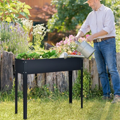 Costway Raised Garden Bed Outdoor Planter Box W/ Drainage Holes Galvanized Flower Stand - 4