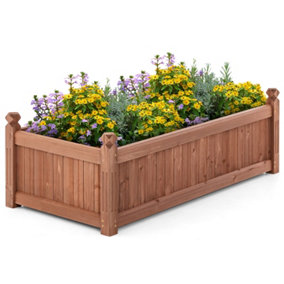 Costway Raised Garden Bed Outdoor Wooden Elevated Planter Container W/ 4 Drainage Holes